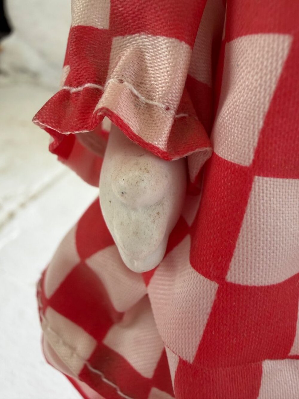 Vintage Red & White Harlequin Checkeredboard Clown Doll Yarn Hair Figurine - Picture 10 of 14